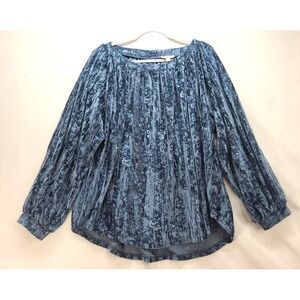 Umgee Size L Blue Floral Crinkle Velvet Burnout Blouse‎ Boho Hippie Off Shoulder